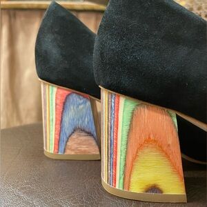 Charlotte Stone Black Heels with Rainbow Block Heel